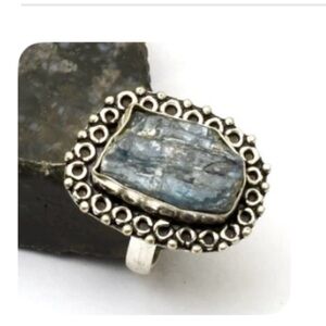 Beautiful, 1 inch, 925 marked, raw, natural, Kyanite ring size 7 3/4